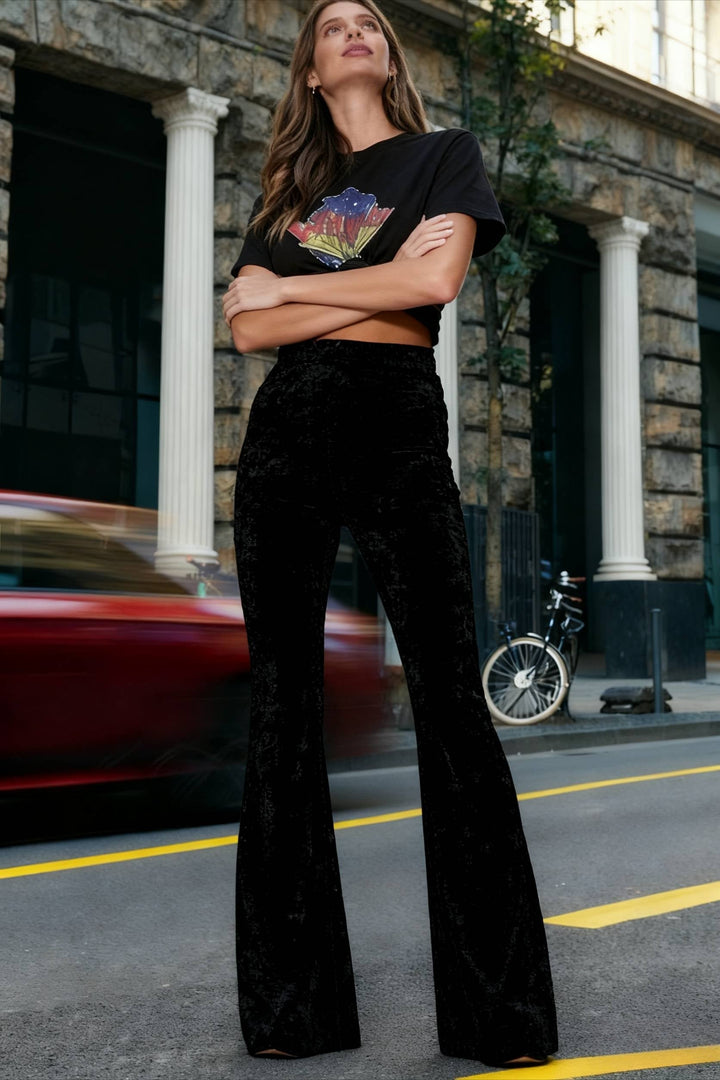 Thalia | Women's Velour High-Waisted Flared Trousers