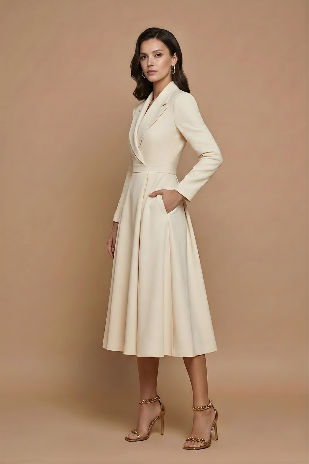 Lisbeth | Women's Long-Sleeve Belted Midi Dress for Wedding Guests, image 2