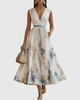 Women's Floral Pleated Tie-Waist V-Neck Maxi Dress for Formal Occasions — view 1