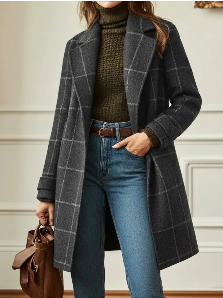Arvae | Women's Checked Wool Blend Long Coat