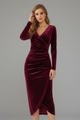 Septima | Women’s Midi Dress with V Neckline and Long Sleeves