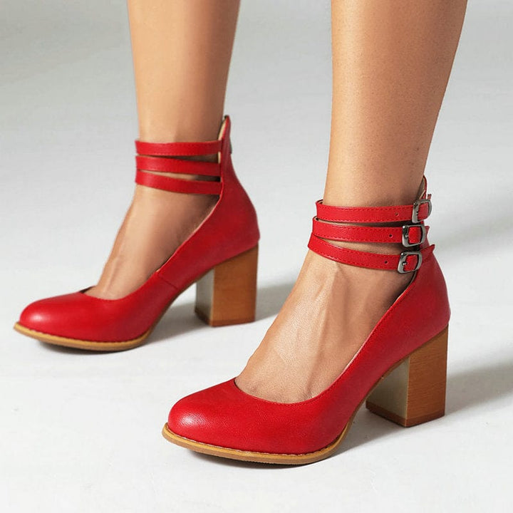 Heulwen | Women's Triple Buckle Block Heel Ankle Boots