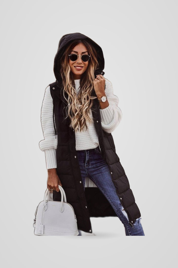 Adalyn | Women's Zip-Front Hooded Padded Gilet for Layering in Beige, image 1