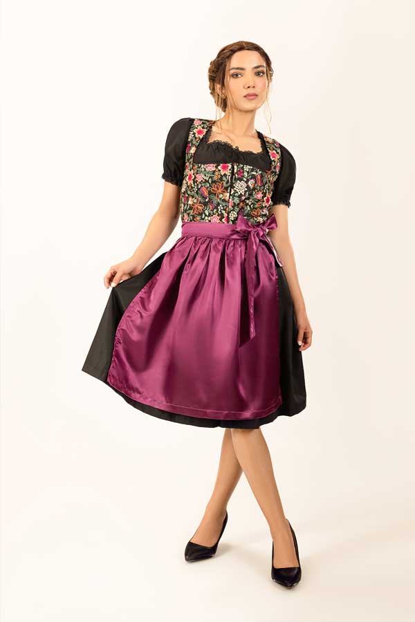 Hannelore | Women's Floral Dirndl Dress with Satin Apron - view 4