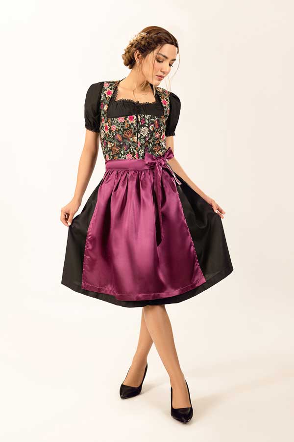 Hannelore | Women's Floral Dirndl Dress with Satin Apron - view 1