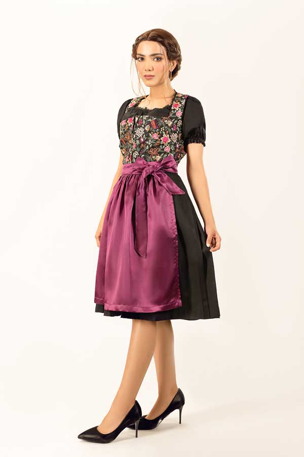 Hannelore | Women's Floral Dirndl Dress with Satin Apron - view 3