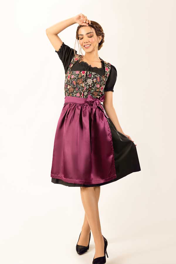Hannelore | Women's Floral Dirndl Dress with Satin Apron - view 5