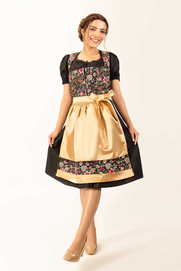 Waltraud | Women's Floral Dirndl Dress with Golden Apron - view 1