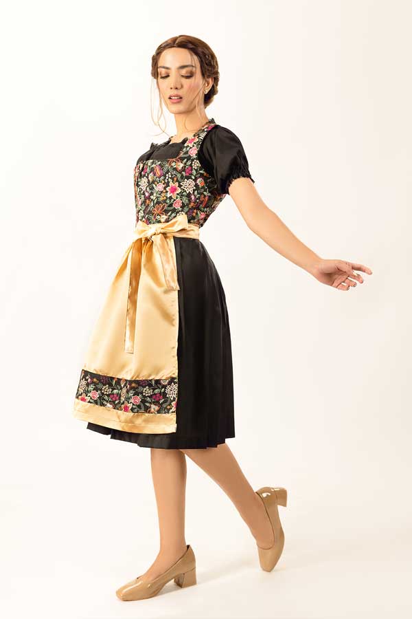 Waltraud | Women's Floral Dirndl Dress with Golden Apron - view 3