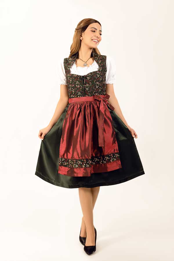 Magdalena | Women's Floral Bodice Dirndl Dress with Satin Apron - view 1