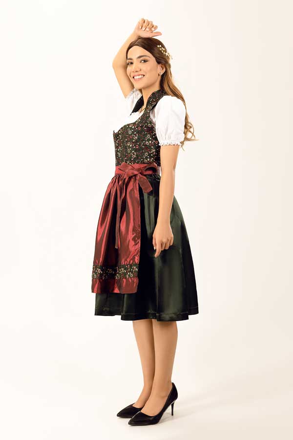 Magdalena | Women's Floral Bodice Dirndl Dress with Satin Apron - view 6