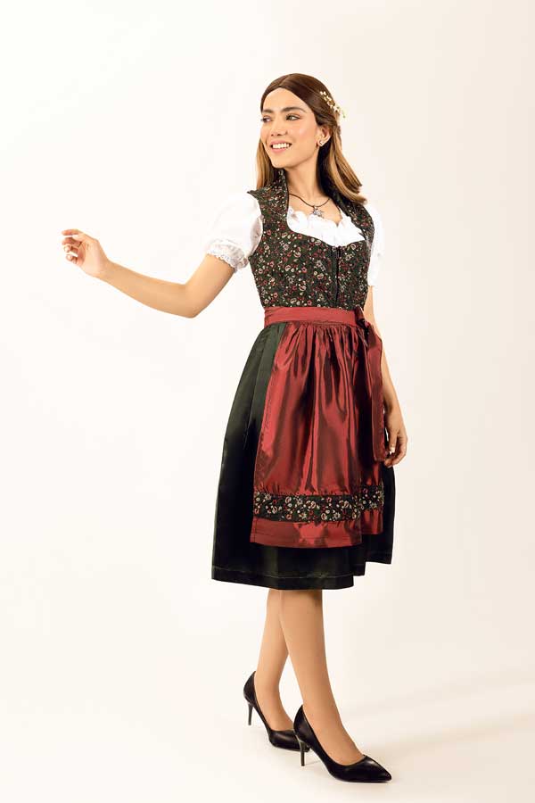 Magdalena | Women's Floral Bodice Dirndl Dress with Satin Apron - view 5