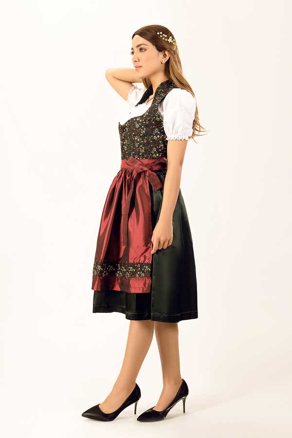 Magdalena | Women's Floral Bodice Dirndl Dress with Satin Apron - view 4