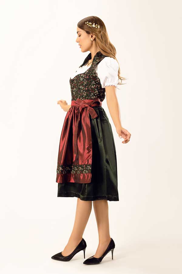 Magdalena | Women's Floral Bodice Dirndl Dress with Satin Apron - view 3