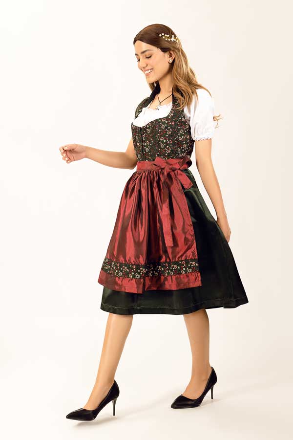 Magdalena | Women's Floral Bodice Dirndl Dress with Satin Apron - view 2