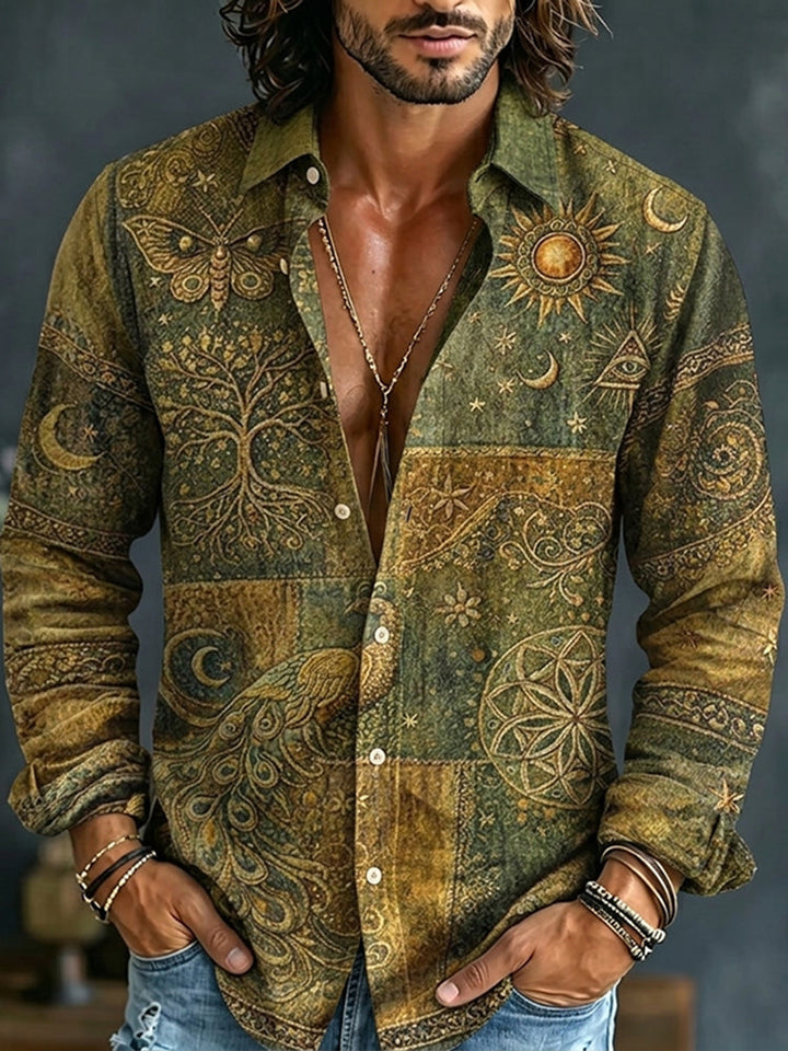 Benedict | Men's Sun and Moon Print Long Sleeve Shirt