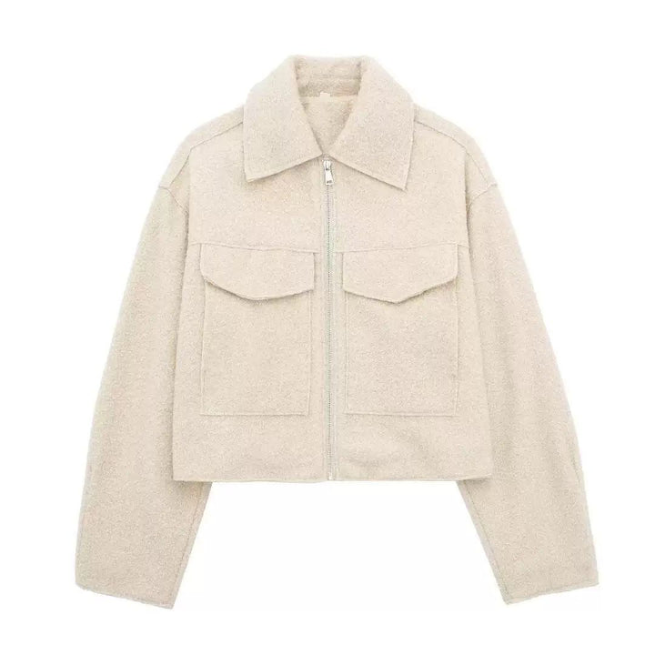 Margot | Women's Cropped Zip-Front Teddy Coat for Cold Weather in Beige