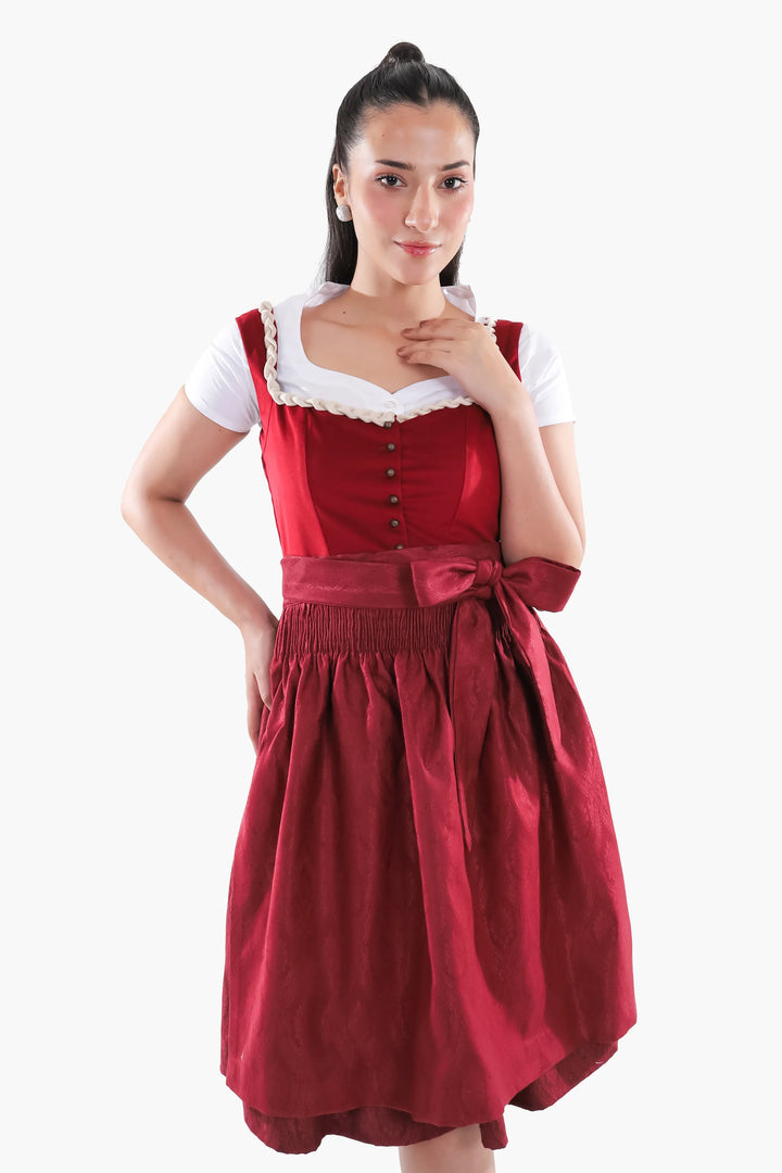 Traudl | Women's Velvet Bodice Dirndl Dress in Maroon - view 3