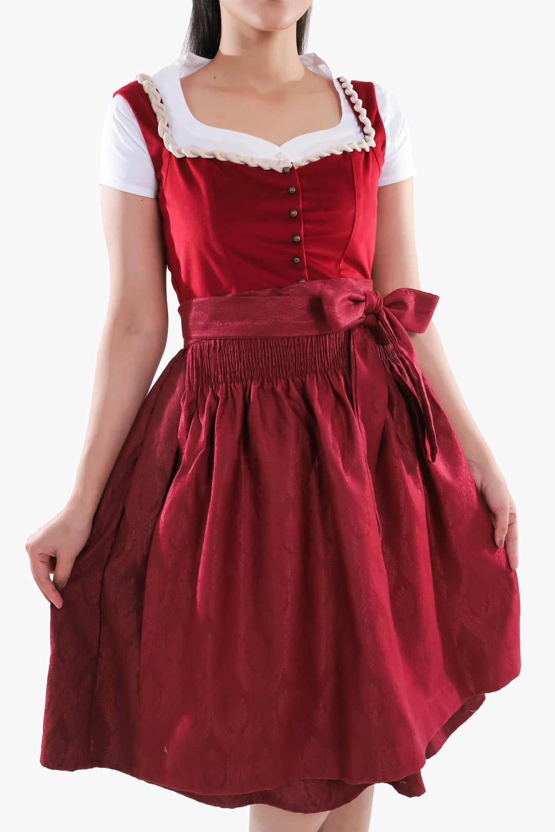 Traudl | Women's Velvet Bodice Dirndl Dress in Maroon - view 4