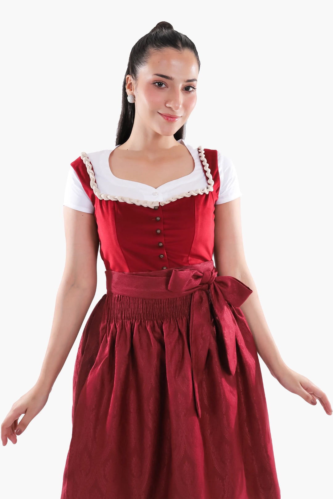 Traudl | Women's Velvet Bodice Dirndl Dress in Maroon - view 5