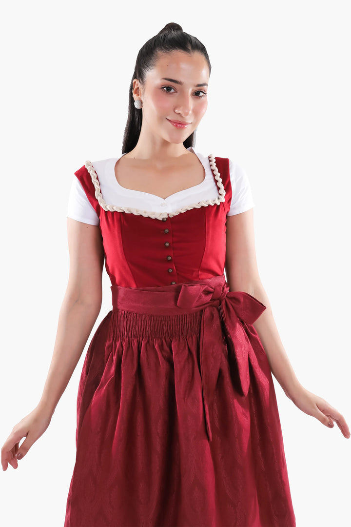 Traudl | Women's Velvet Bodice Dirndl Dress in Maroon - view 5