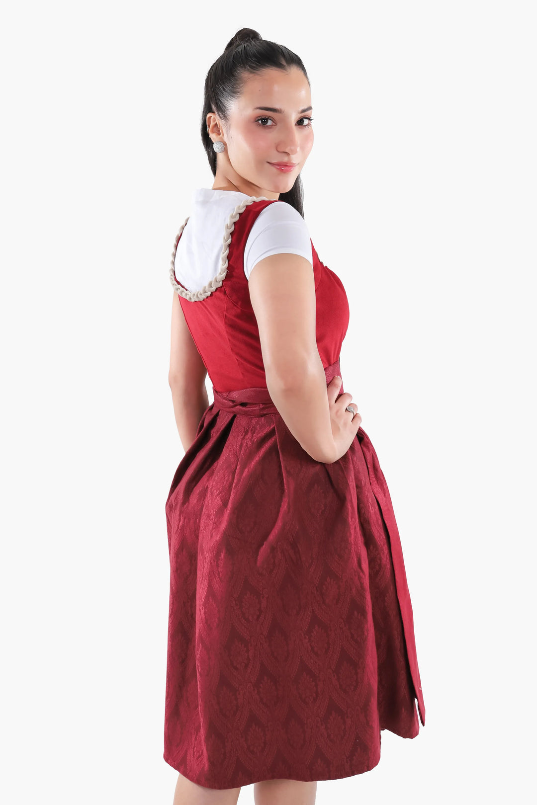 Traudl | Women's Velvet Bodice Dirndl Dress in Maroon - view 6