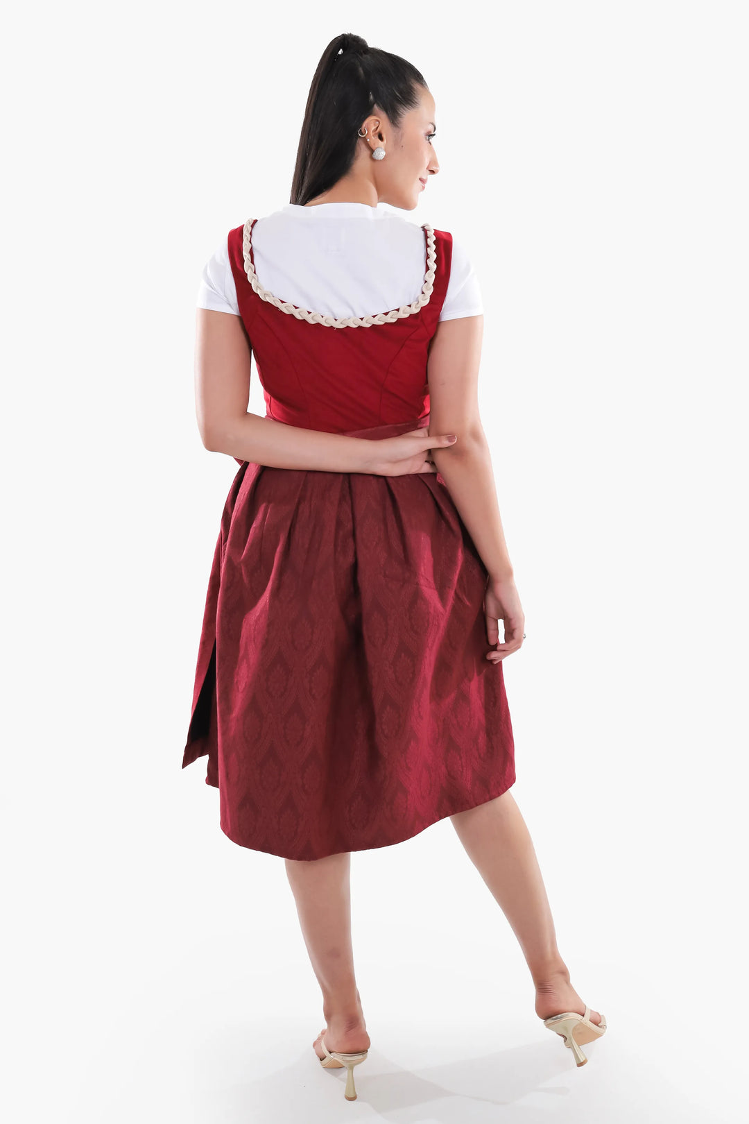 Traudl | Women's Velvet Bodice Dirndl Dress in Maroon - view 7