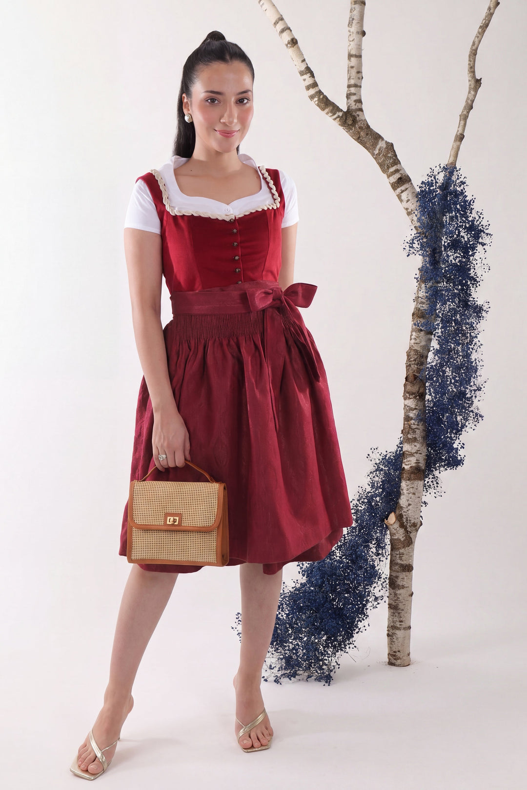 Traudl | Women's Velvet Bodice Dirndl Dress in Maroon - view 1