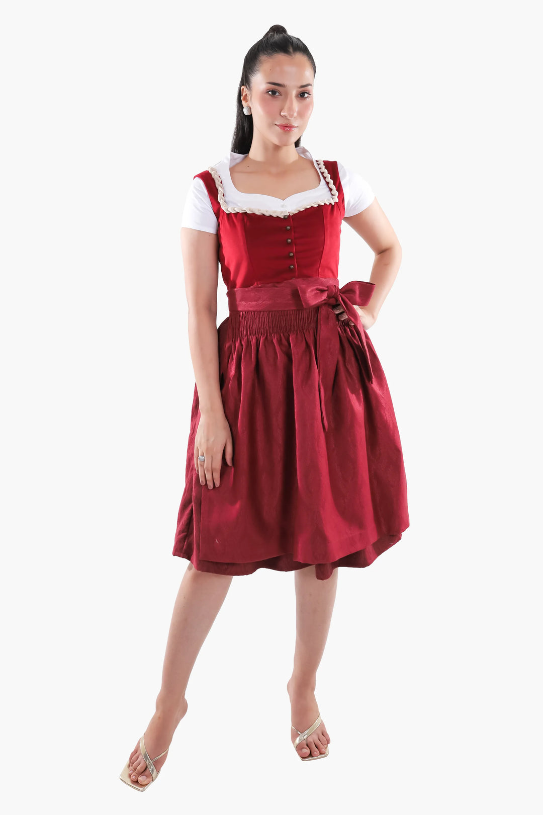 Traudl | Women's Velvet Bodice Dirndl Dress in Maroon - view 2