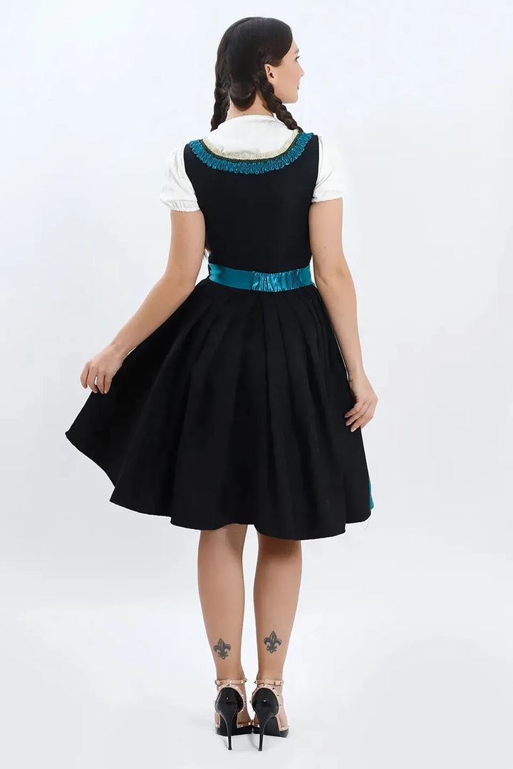 Vroni | Women's Midi Dirndl Dress with Teal Satin Apron - view 6