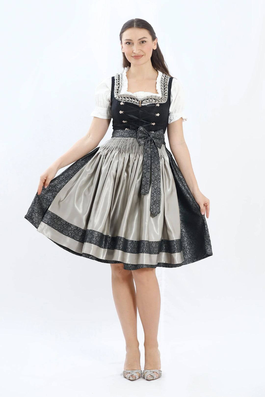 Roswitha | Women's Midi Dirndl Dress with Silver Apron - view 1