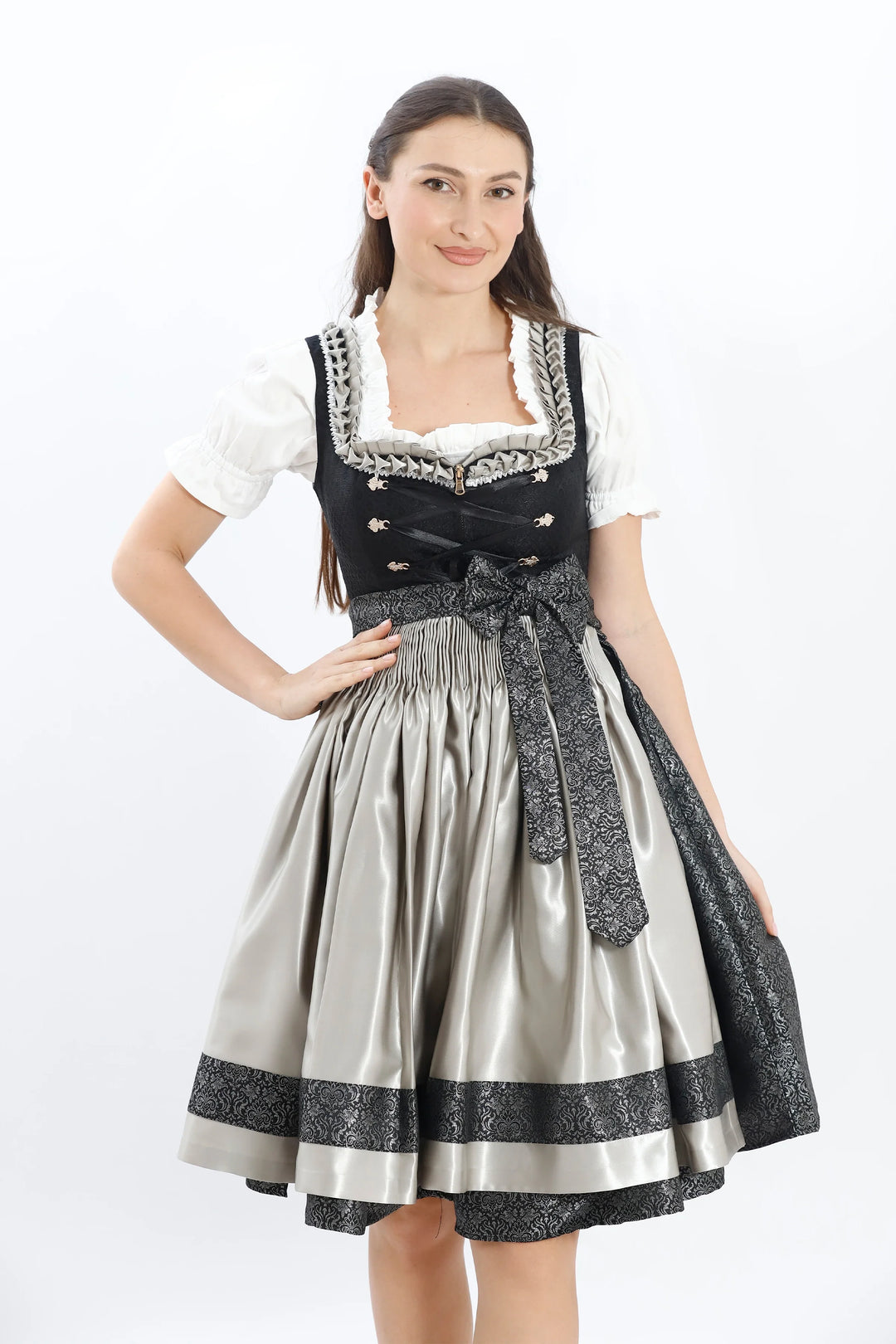 Roswitha | Women's Midi Dirndl Dress with Silver Apron - view 2