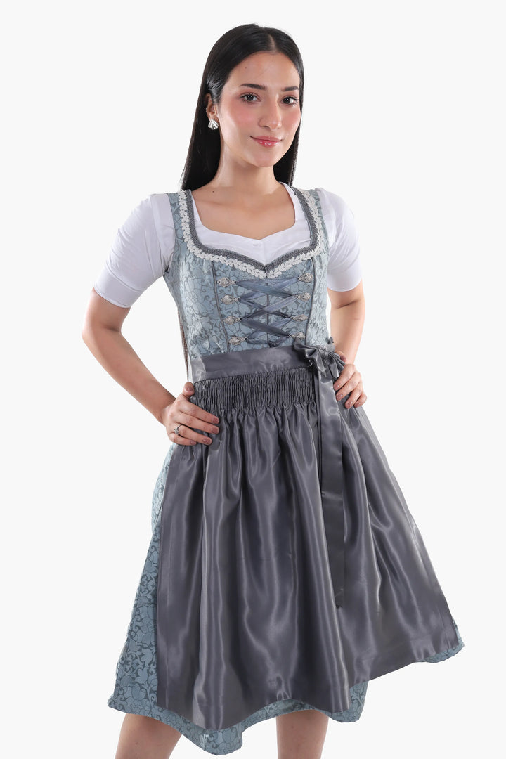 Walburga | Women's Midi Dirndl Dress with Slate Blue Apron - view 3
