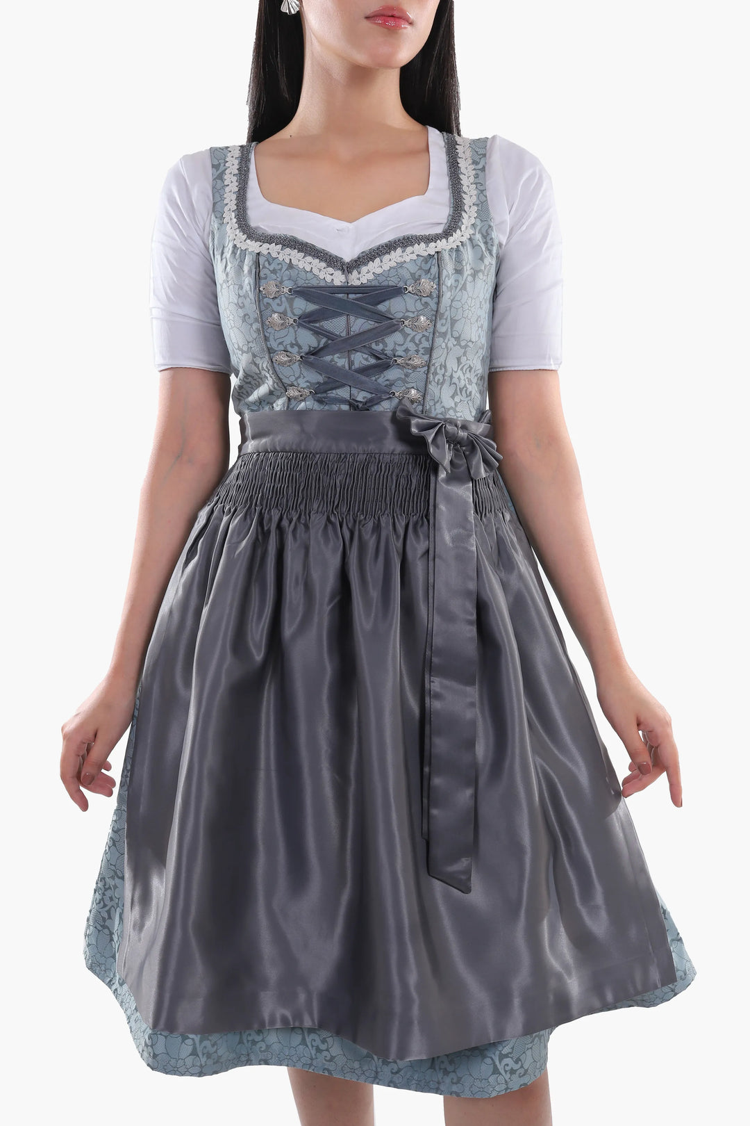 Walburga | Women's Midi Dirndl Dress with Slate Blue Apron - view 4