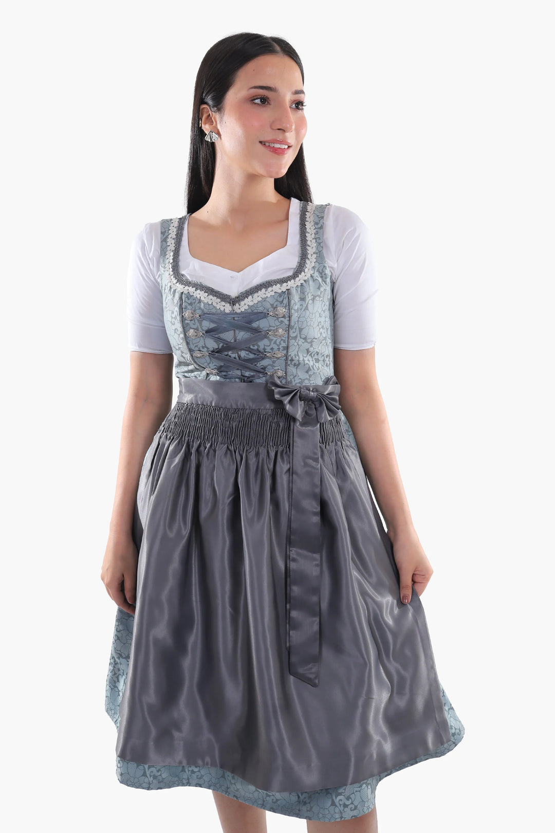 Walburga | Women's Midi Dirndl Dress with Slate Blue Apron - view 5