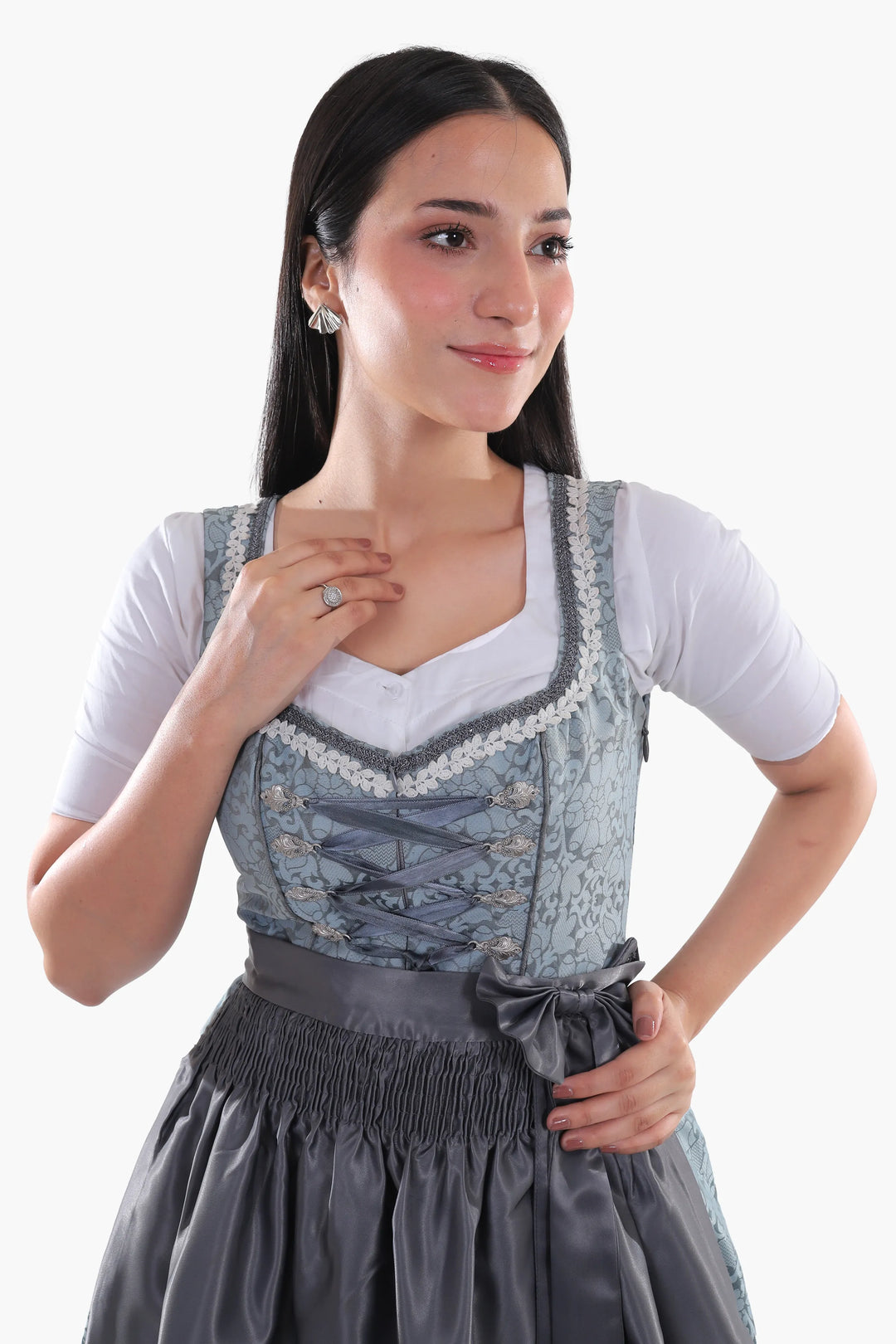 Walburga | Women's Midi Dirndl Dress with Slate Blue Apron - view 6