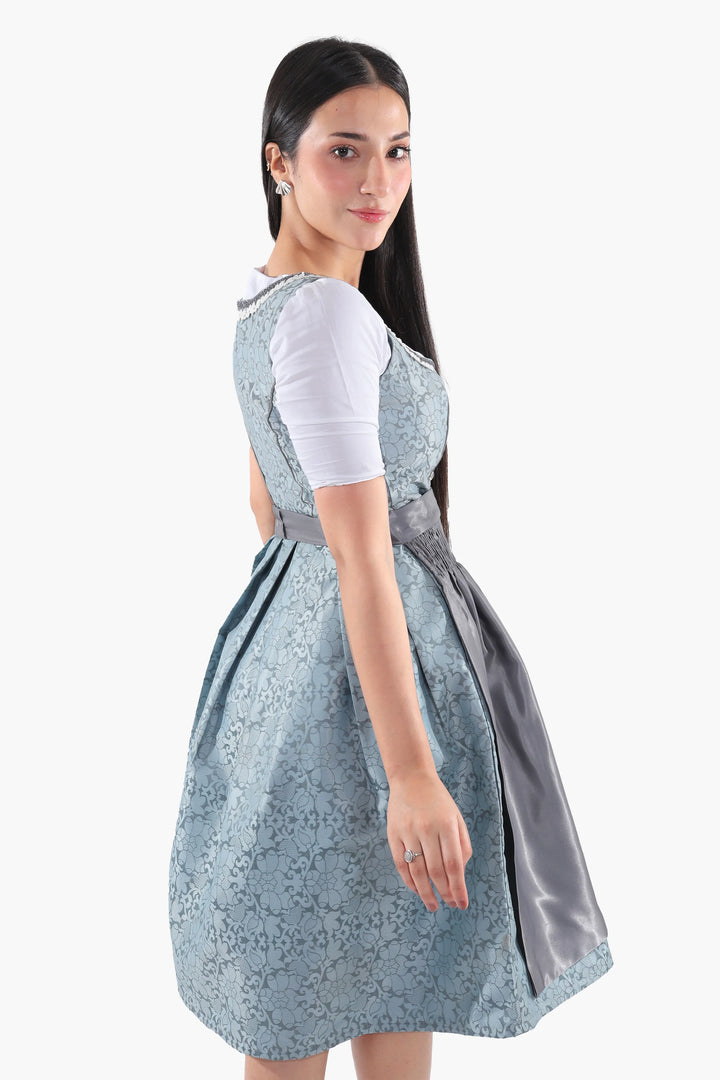 Walburga | Women's Midi Dirndl Dress with Slate Blue Apron - view 7