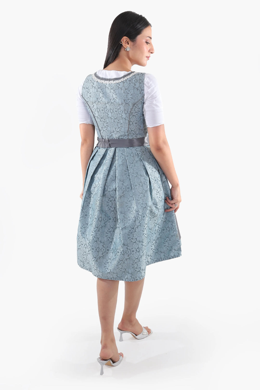 Walburga | Women's Midi Dirndl Dress with Slate Blue Apron - view 8