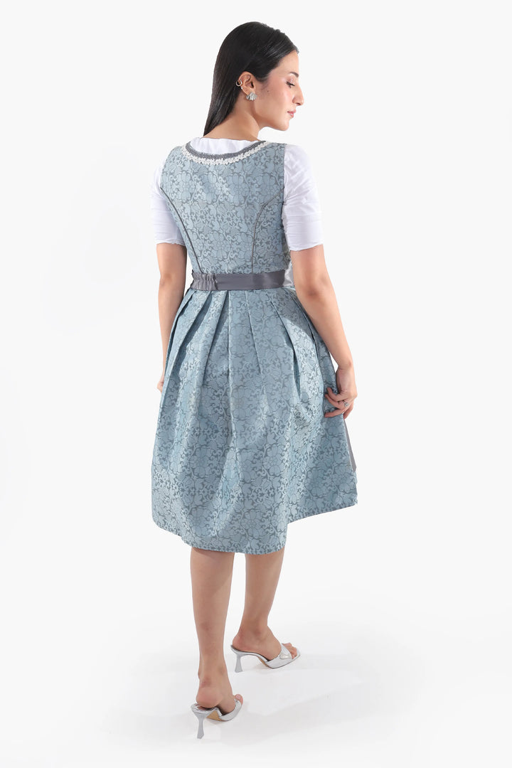Walburga | Women's Midi Dirndl Dress with Slate Blue Apron - view 8