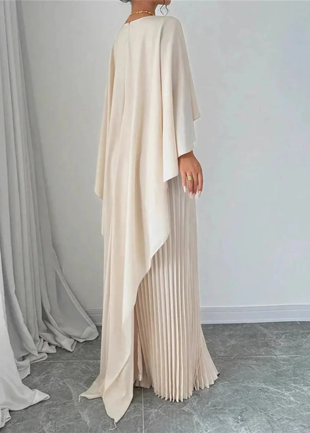 Women's Pleated Cape-Overlay Maxi Dress for Wedding Guests — view 2