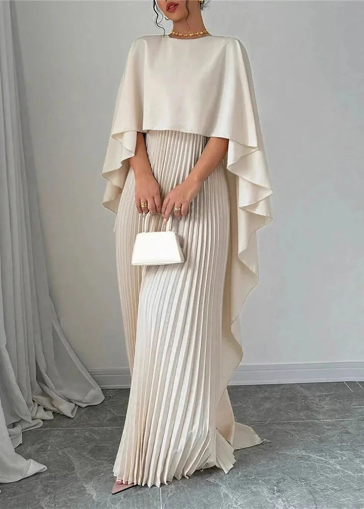 Women's Pleated Cape-Overlay Maxi Dress for Wedding Guests — view 3