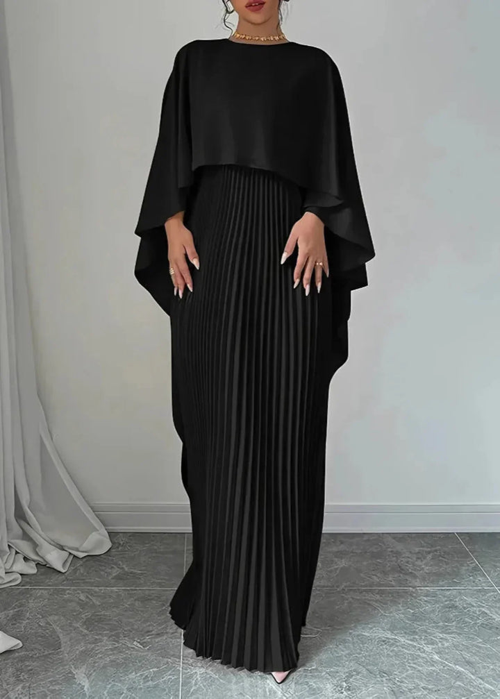 Women's Pleated Cape-Overlay Maxi Dress for Wedding Guests — view 5
