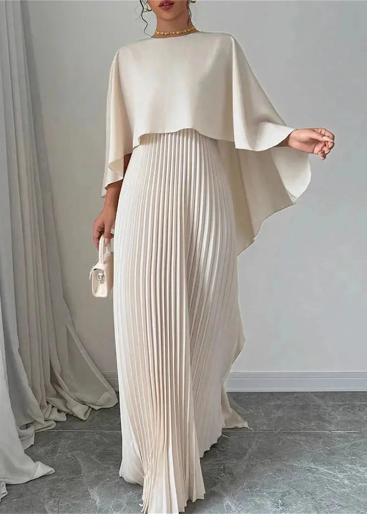 Women's Pleated Cape-Overlay Maxi Dress for Wedding Guests — view 1