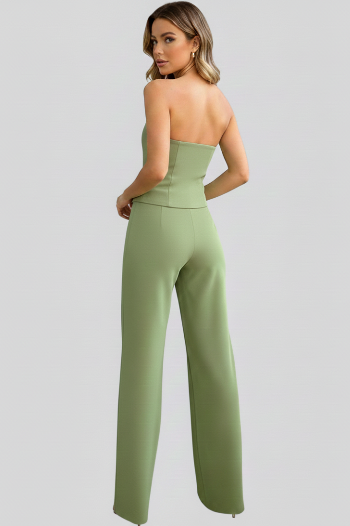 Eliana | Women’s Bustier Set with Wide-Leg Pants and Button Detail