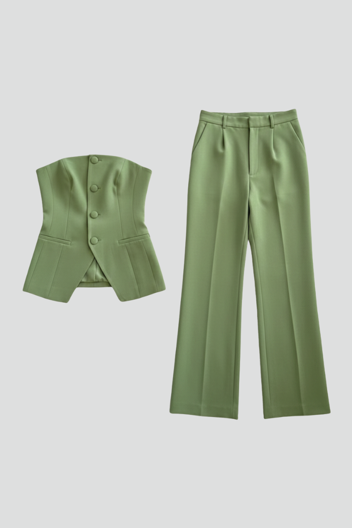 Eliana | Women’s Bustier Set with Wide-Leg Pants and Button Detail