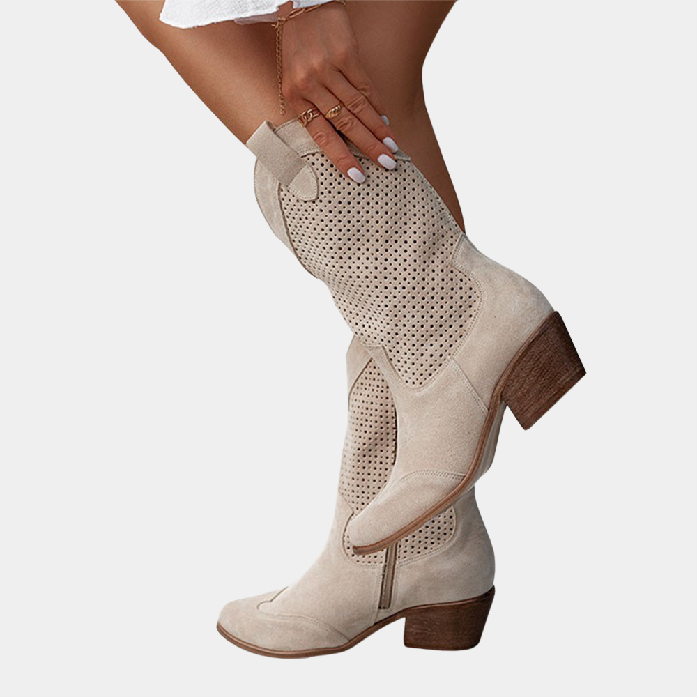 Enora | Women's Perforated Block Heel Cowboy Boots