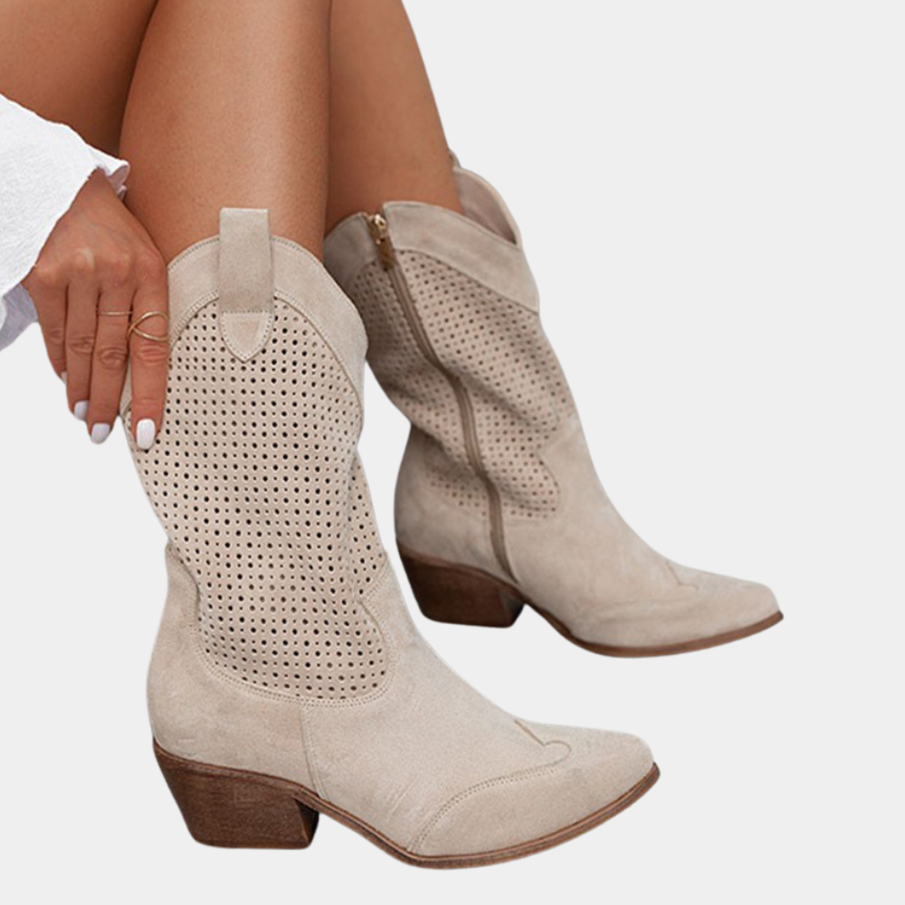 Enora | Women's Perforated Block Heel Cowboy Boots