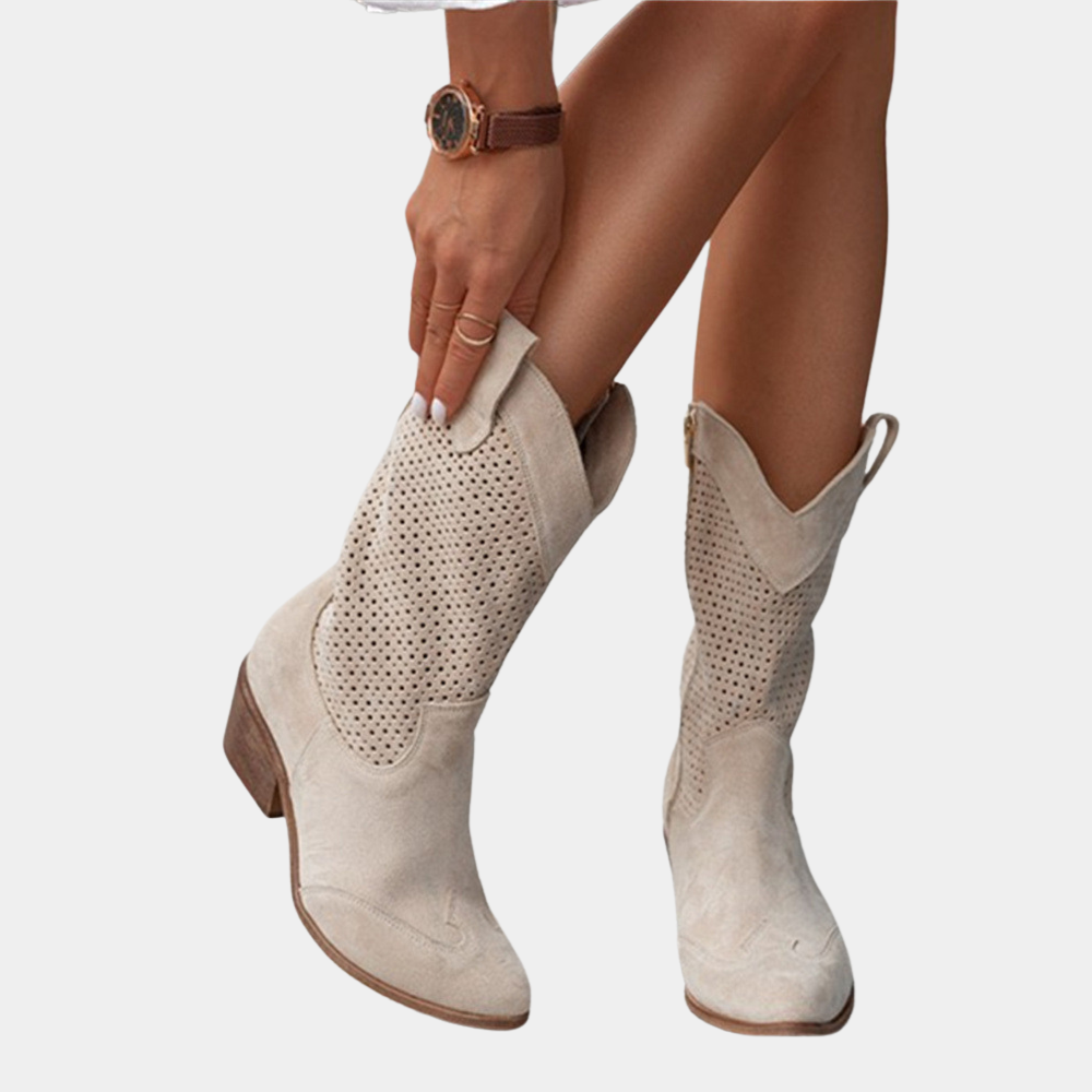 Enora | Women's Perforated Block Heel Cowboy Boots