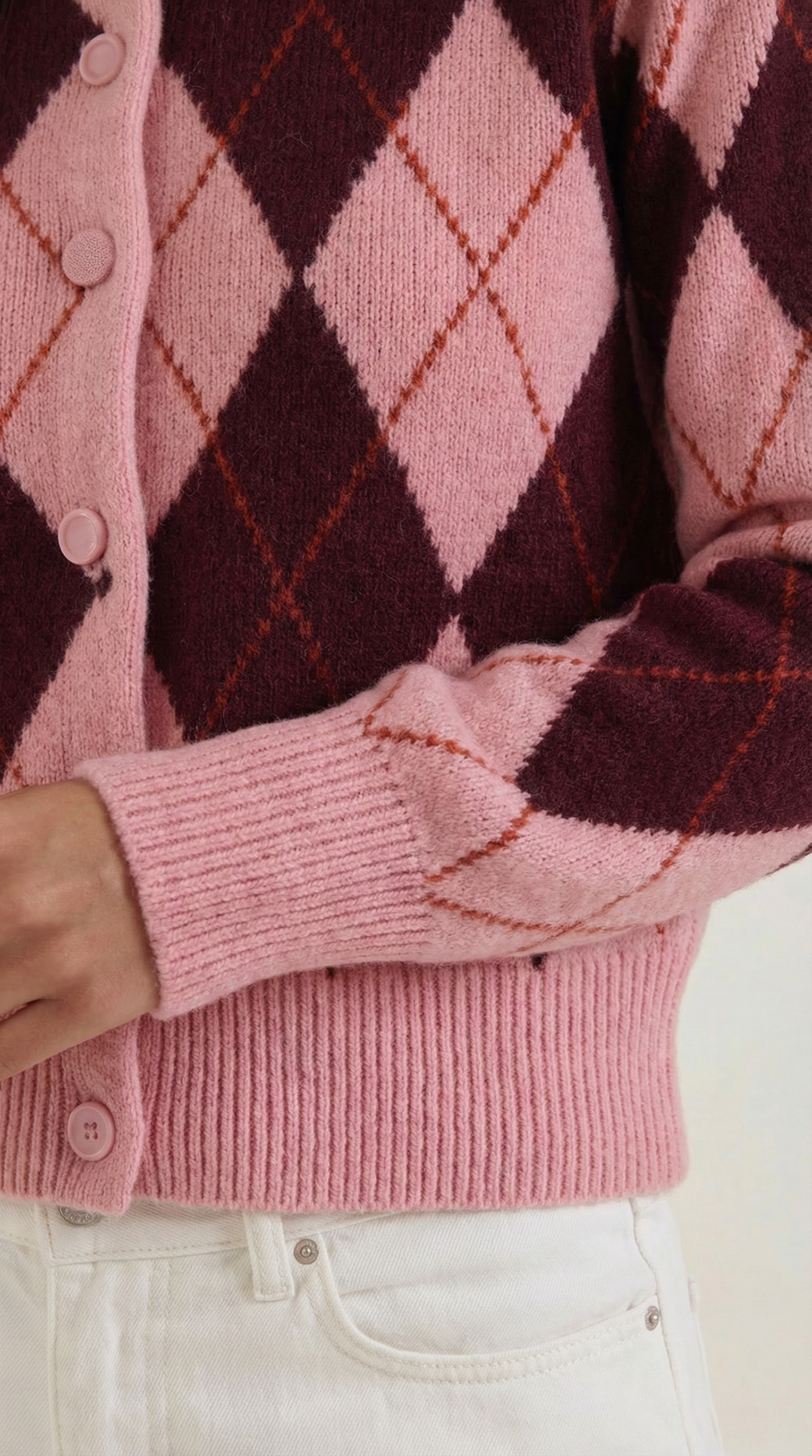 Annelie | Women's Argyle Cropped Button Cardigan