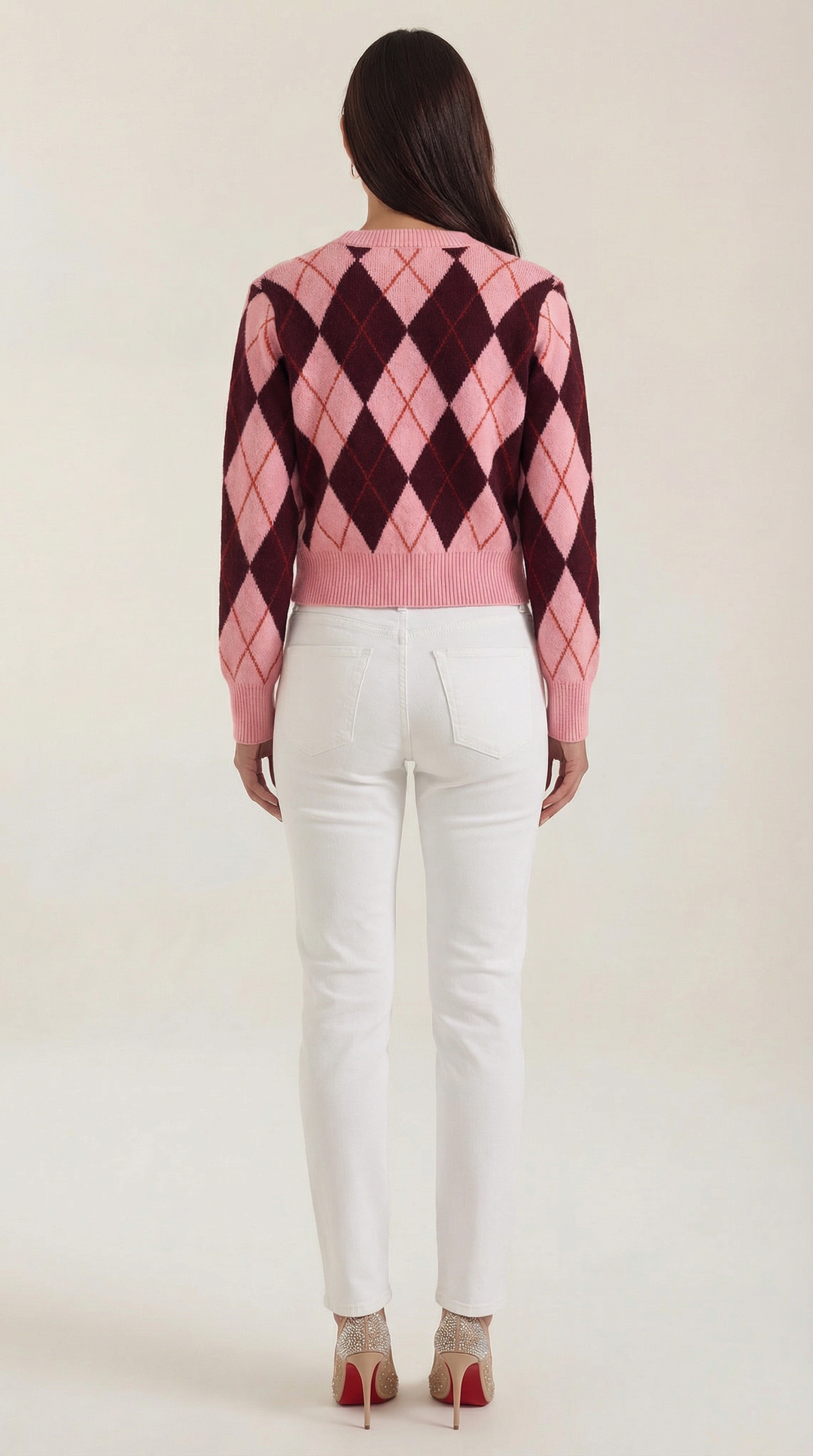Annelie | Women's Argyle Cropped Button Cardigan